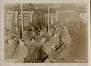 Vintage Photo Large Group Of Soldiers Sitting Waiting For Deployment
