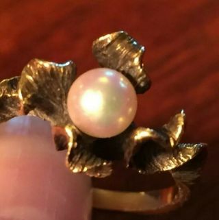Vintage 14k Solid Yellow Gold Pearl Abstract Wave Ring Size 6 Or 6.  25 14kt Yg