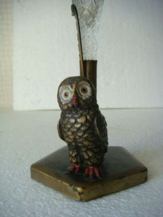RRR RARE Antique Metal Hand Painted Owl Glass Vase 2
