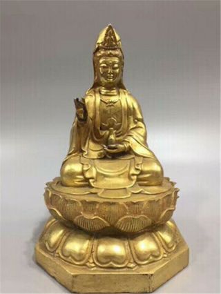 Old Tibetan Buddhism Pure Copper Kwan - Yin Bodhisattva Buddha Statue Rn