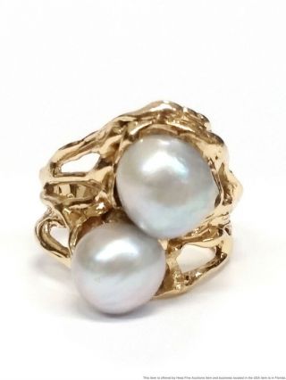 14k Yellow Gold 8.  5 - 9.  5mm Cultured Saltwater Pearl Vintage Freeform Ring