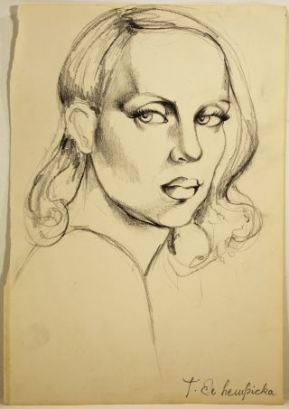 Tamara De Lempicka (1898 - 1980) Signed Vintage Pencil Drawing On Paper