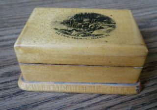 Fine Mauchline Ware Stamp Box With The Cave Squirre Island Maine