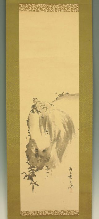 掛軸1967 Japanese Hanging Scroll : Gantai " Turtle On The Rock " @ske470