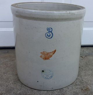 Antique Vintage 3 Gallon Red Wing Union Stoneware Crock,  Unusual Markings