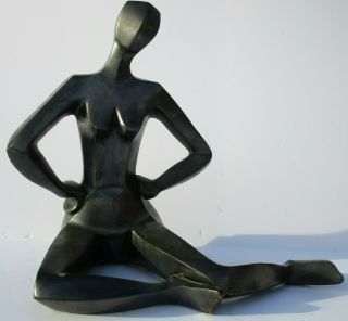 Vintage Modernist Bronze Metal Sculpture Cubism Female Woman Nude Model Signed