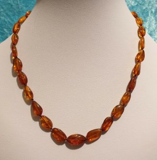 Vintage 925 Silver And Polished Baltic Amber Bead Necklace
