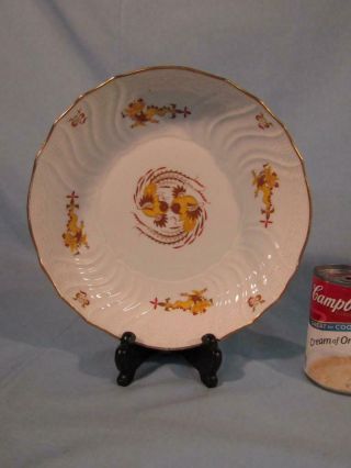 Exquisite Meissen Embossed Yellow Dragon & Red Dot Accent 9.  5 " Serving Bowl