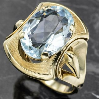 Vintage 14k Yellow Gold 4.  62 Ct Aquamarine Etched Cocktail Ring 5.  6g Size 7