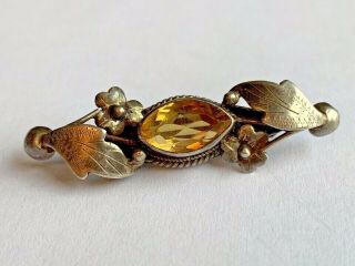 Vintage Antique Sterling Silver Citrine Pin Brooch Hand Made 1950s