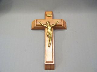 Vintage Mahogany Wood Crucifix Metal Jesus On Cross With Candle Holders