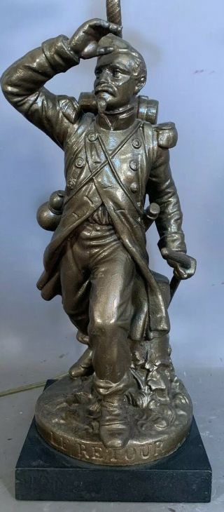 19thc Antique Victorian Era French Soldier Statue Old Gas Fixture Figural Lamp