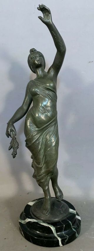 Antique French Bronzed Spelter Semi Nude Lady Statue Old Villanis Sculpture