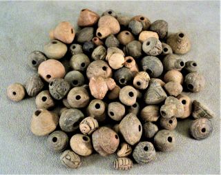 Vintage Handmade Natural Clay Pottery Beads Incised Design Tribal Native @ 75 Pc