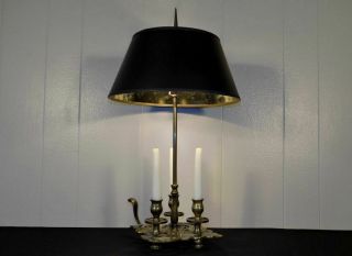 1972 Chapman brass candle table lamp black shade bouillotte style 2