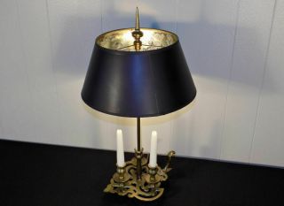 1972 Chapman brass candle table lamp black shade bouillotte style 3