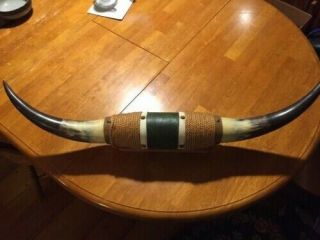 Texas Long Horn Steer Cow Bull Horns Wall Mounted Leather Rope - Western Decor