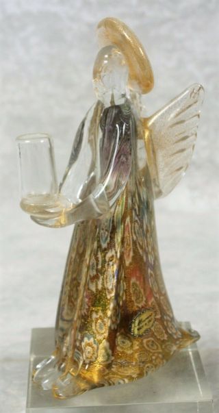 Vtg Murano Glass 8 " Gold Millefiori Nativity Angel Candle Holder Orig Sticker 2