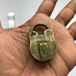 An Old Or Antique Solid Brass Small Miniature Padlock Lock With Key Rare Shape