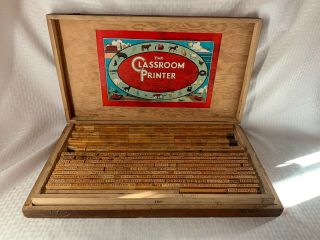 Vintage 1932 The Classroom Printer - Stamp Set The Classroom Teacher Wooden Box