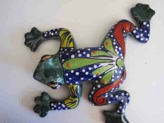 Talavera Ceramic Frog Medium Forest Green And Blue With Flowers 11,  Inch