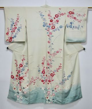Japanese Kimono Silk Semi - Antique Houmongi / Flower / Silk Fabric /38