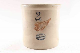 Antique Red Wing Union Stoneware 2 Gallon Crock Large Wing