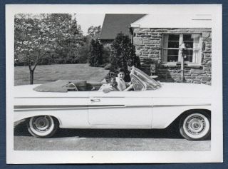 Vintage Found Photo Snapshot Ca.  1961 Chevy Impala Convertible 2 Ladies Road Trip