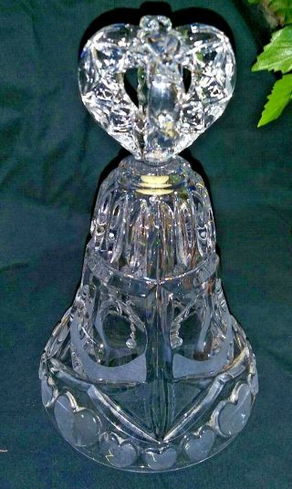 Vintage Echt Bleikristall Lead Crystal Bell Frosted Hearts 7 " West Germany