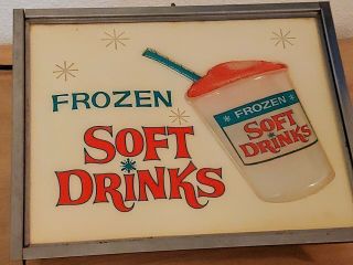 Vintage Frozen Soft Drinks Lighted Sign 50s Old Display Rack Soda Ice Cream Icee