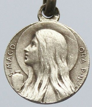 Antique Silver Religious Art Pendant Saint Maria Magdalena