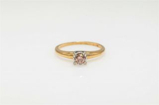 Antique 1940s Signed Her.  33ct Pink Diamond 14k Yellow Gold Wedding Ring