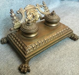 Heavy Antique French Napoleon Iii Inkwell 19th Century Made Of Bronze Fawn Head