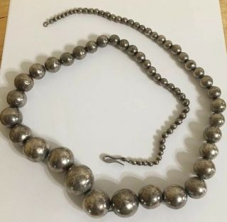 Vintage Sterling Silver Graduated Balls Beads Necklace 32 Inches Long 110 Grams