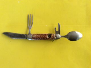 Vintage Colonial Prov 3 1/2 " Hobo Camp Fork & Spoon Pocket Knife,  Usa