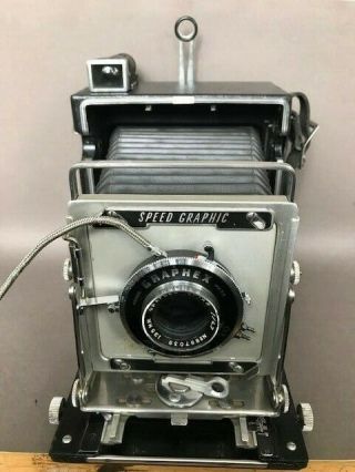 Vintage Graflex Speed Graphic 4x5 Camera With Graphex Optar F/4.  7 135mm Lens