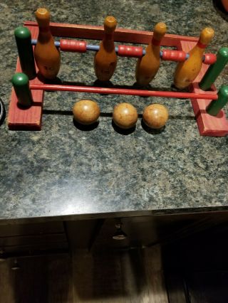 Vintage Wooden Bowling Tumbling Pin Game