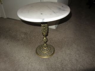 Vintage Marble Top Pedestal Plant Stand End Table With Brass Base