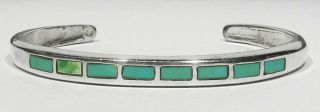 Vintage 1950s Zuni 925 Silver Inlay Natural Turquoise Cuff Bracelet 5 3/4 "