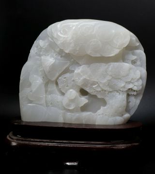 1170g Chinese White Jade Carved Jade Statue With Base