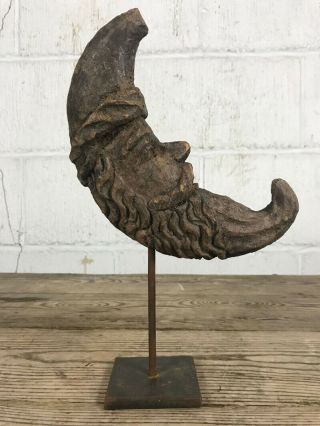 Vintage Antique Decorative Man In The Moon Wooden Carving Santa Wooden Carving
