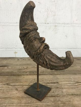 Vintage Antique Decorative Man in the Moon Wooden Carving Santa Wooden Carving 2