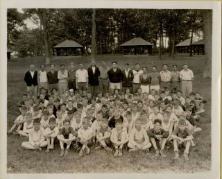 Vintage Photo Large Group Of Men And Boys Summer Camp Counselors