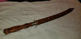 Vintage Thai Dhe Sword With Carved Teakwood Scabbard