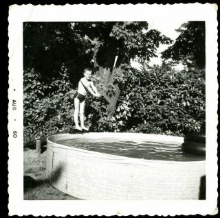 Vintage Photo Boy Dives Into Swimming Pool Backyard Fun