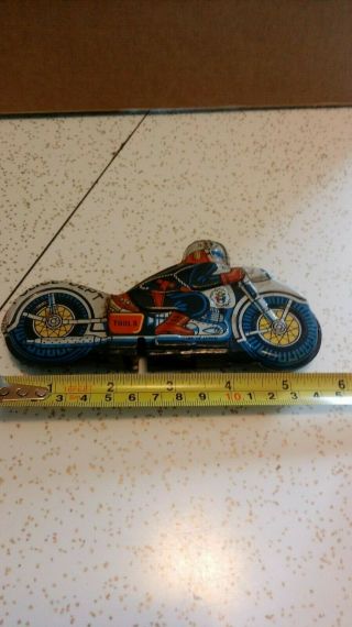 Vintage Tin Lithographed Police Motorcycle With Rider 1950 