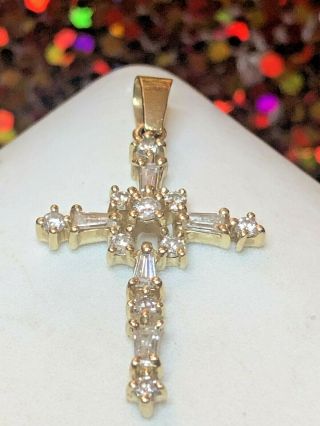 Vintage Estate 14k Gold Natural Diamond Cross Pendant Religious