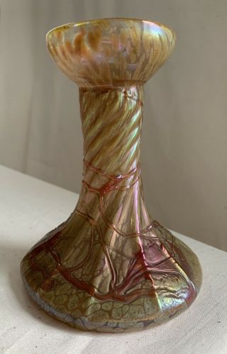 Rare Antique American Art Nouveau Iridescent Glass Candlestick Holder Circa 1905