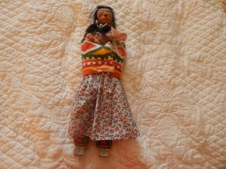 Native American Doll Wood Carved Signed By Iron Horse & Wild Flower - 1