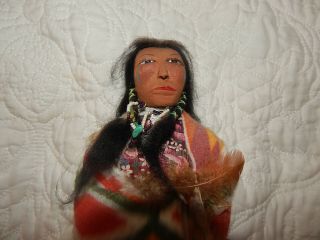Native American Doll Wood Carved Signed By Iron Horse & Wild Flower - 1 2